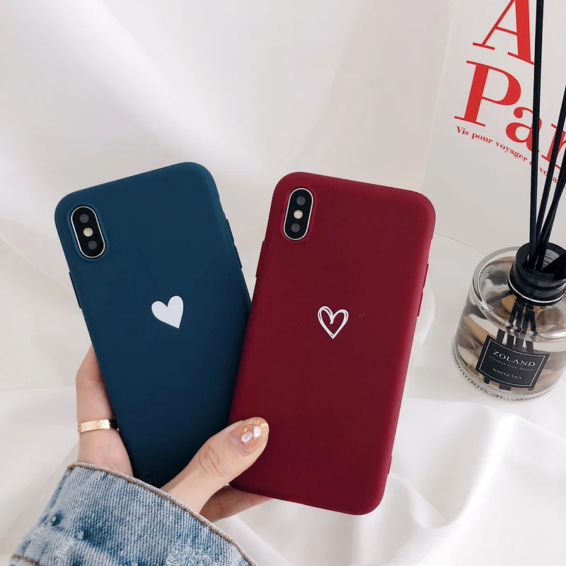 

For Apple iPhone 5 5s SE 6 6G 6s 7 8 Plus 7Plus 10 X XR Xs Max Love Heart Matte Soft TPU Silicone Shockproof Phone Case Cover