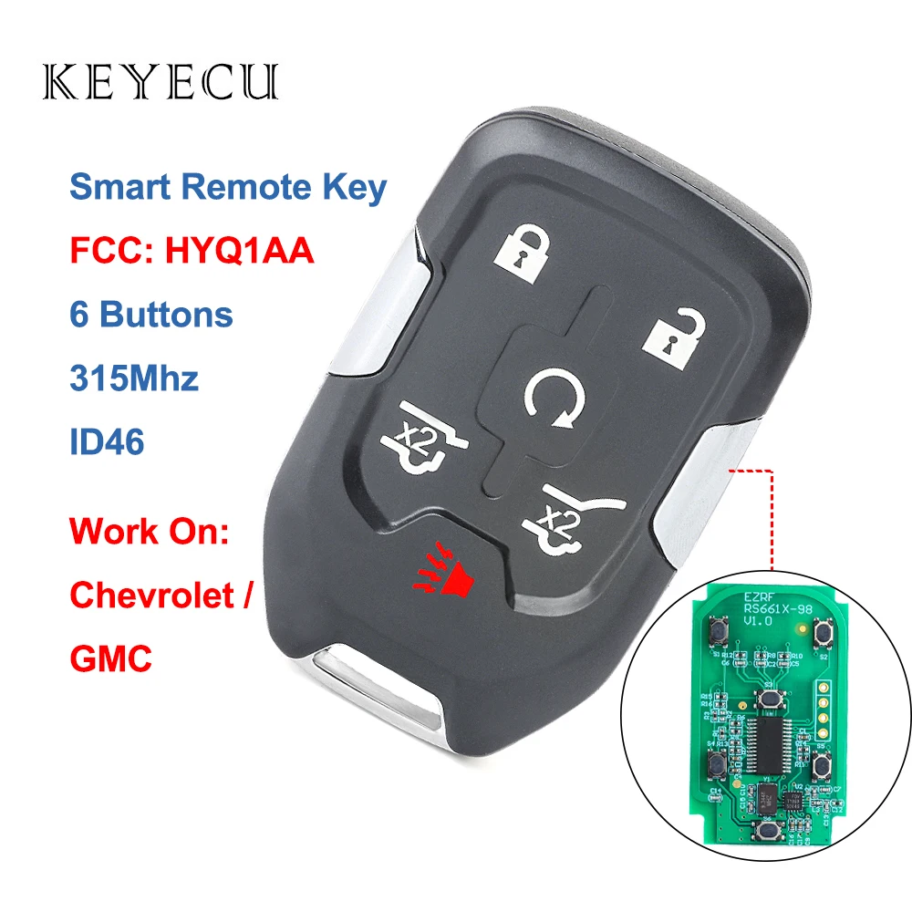 Keyecu 6 кнопок умный дистанционный Автомобильный ключ для GMC Yukon XL Denali для Chevrolet Suburban Tahoe FCC: HYQ1AA