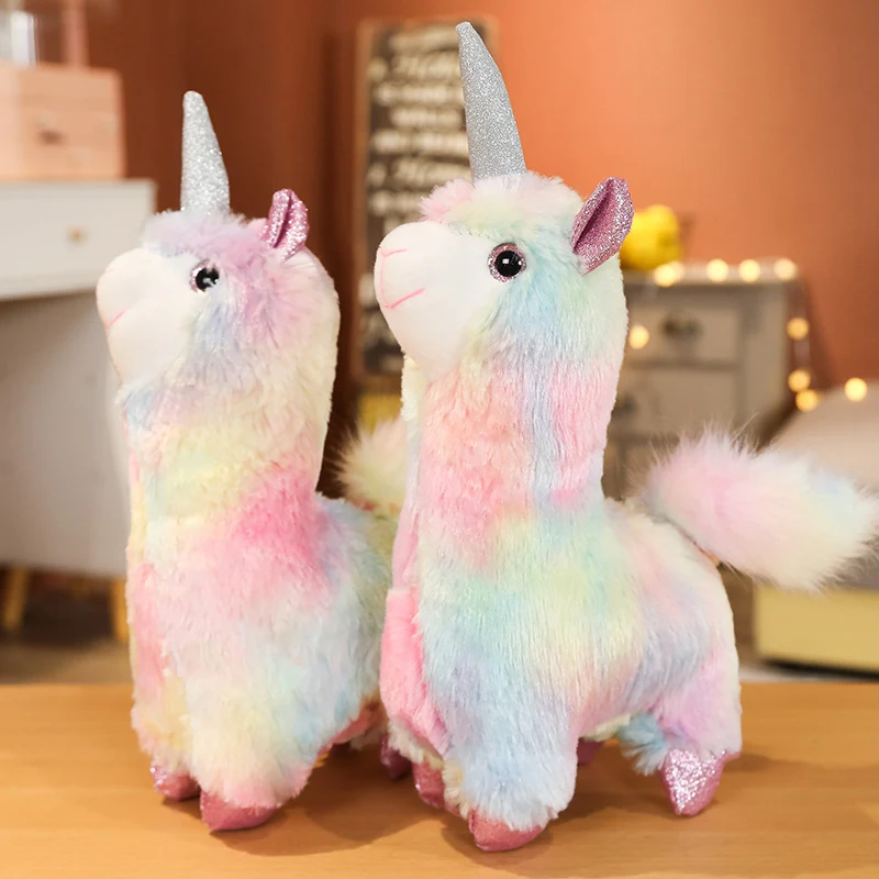 38-70cm Lovely Rainbow Alpaca Plush Toy Japanese Soft Stuffed Cute