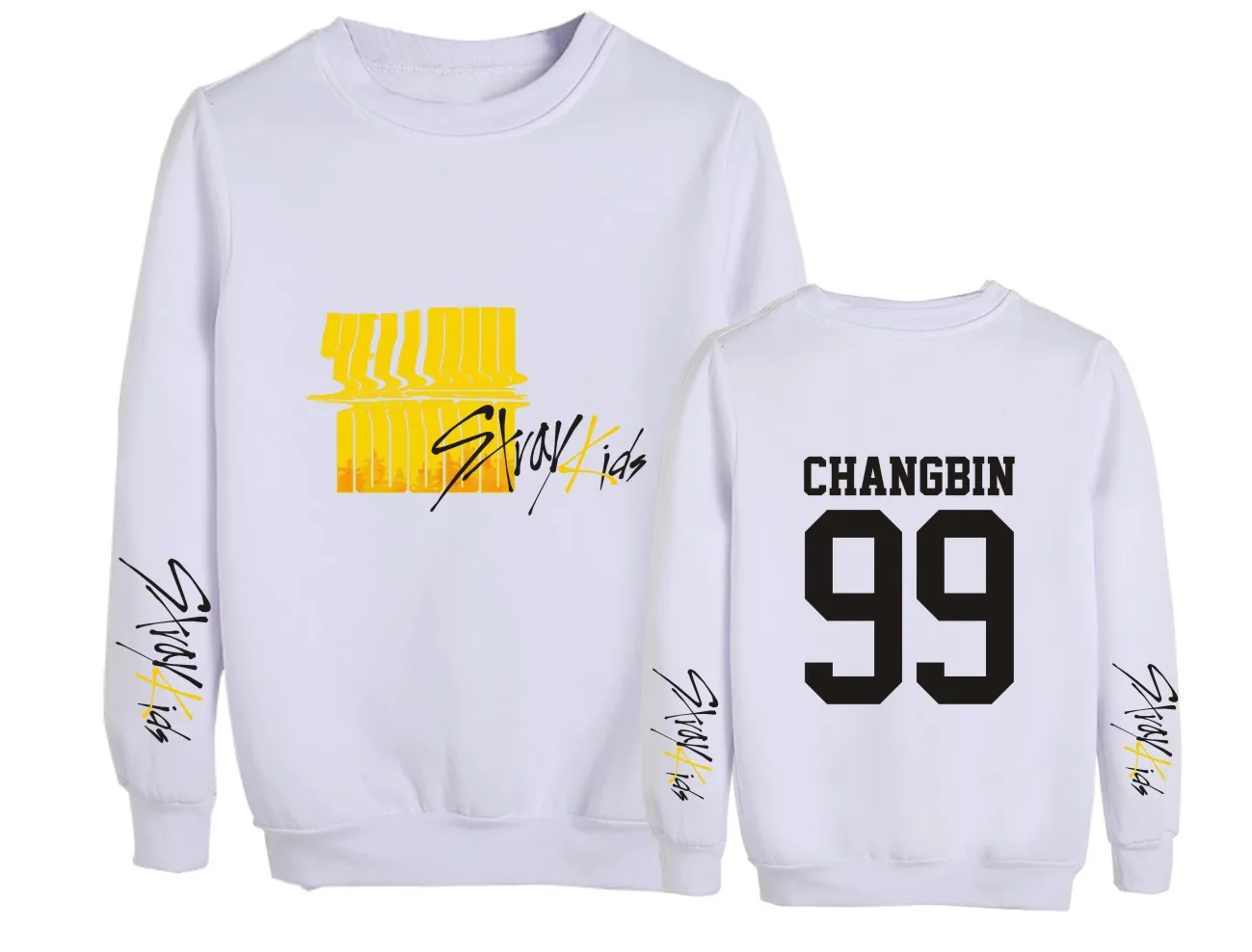 white2 KPOP Stray Kids альбом желтая древесина с тем же абзацем голова круглый вырез свободный свитер студенческие мужчины и женщины дропшиппинг - Цвет: white2