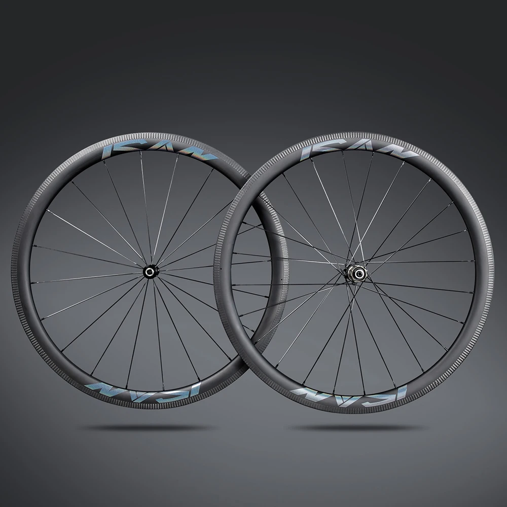 

ICAN 700C carbon T800 super light wheels 35C 40C 45C 50C 55C 86C clincher tubeless ready with 3K twill V brake sapim cx ray