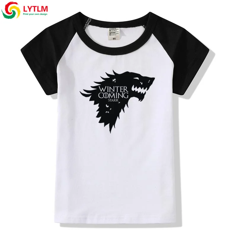 LYTLM House Stark/футболка для мальчиков и девочек, ХХХ, футболка с надписью «Rock», Enfant Garcon, Игра престолов, футболки для мальчиков, 3D футболка с изображением волка, Roupa De Menina - Цвет: DXCJ LYCRA Black