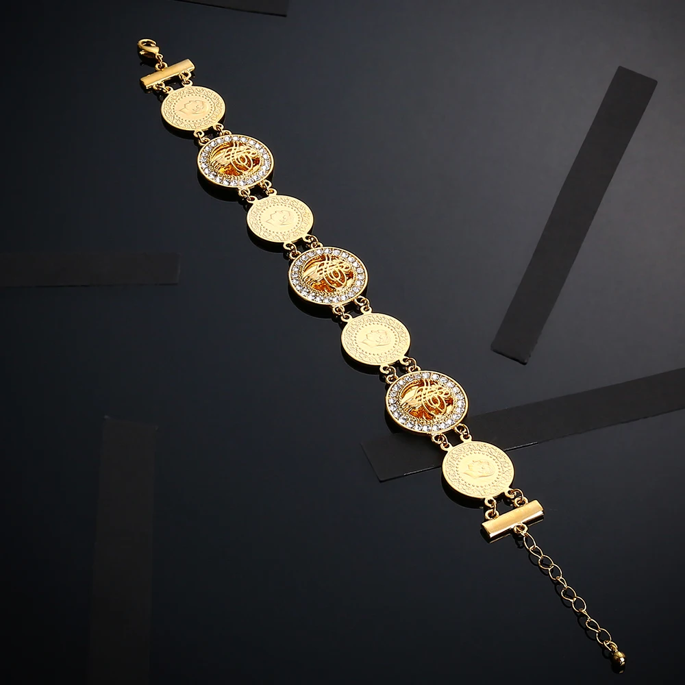 ААА Кристалл Монета браслет для женщин/для мужчин золото Цвет Турция Арабский