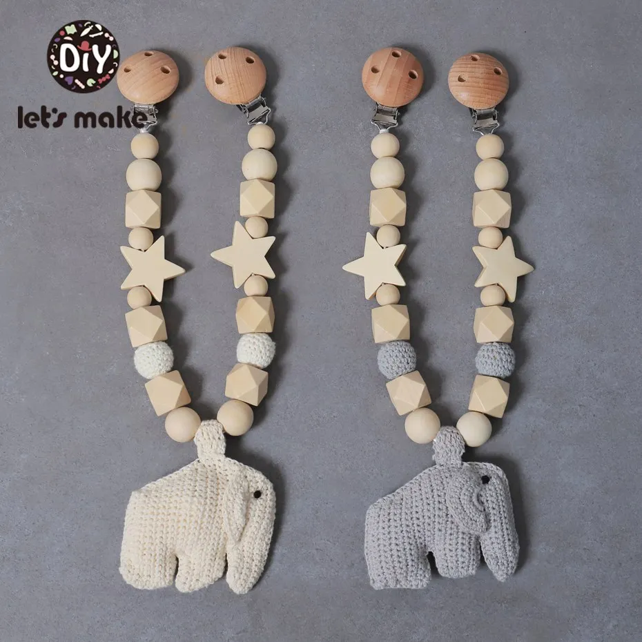 

Let's Make 1pc Baby Stroller Chain Pacifier Clips Baby Comfort Toy Wooden Crochet Beads Stroller Accessories Newborn Baby Gifts