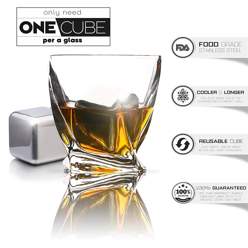 Stainless Steel Whisky Ice Cubes, Reusable Chilling Stones with Tongs for Whiskey Wine, Vodka, Liqueurs, White Wine,Gift for Men