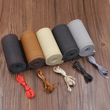 

Perforated Breathable skidproof Steering Wheel Cover Diameter 36cm 38cm Fiber Leather handlebar braid car Steering-wheel covers