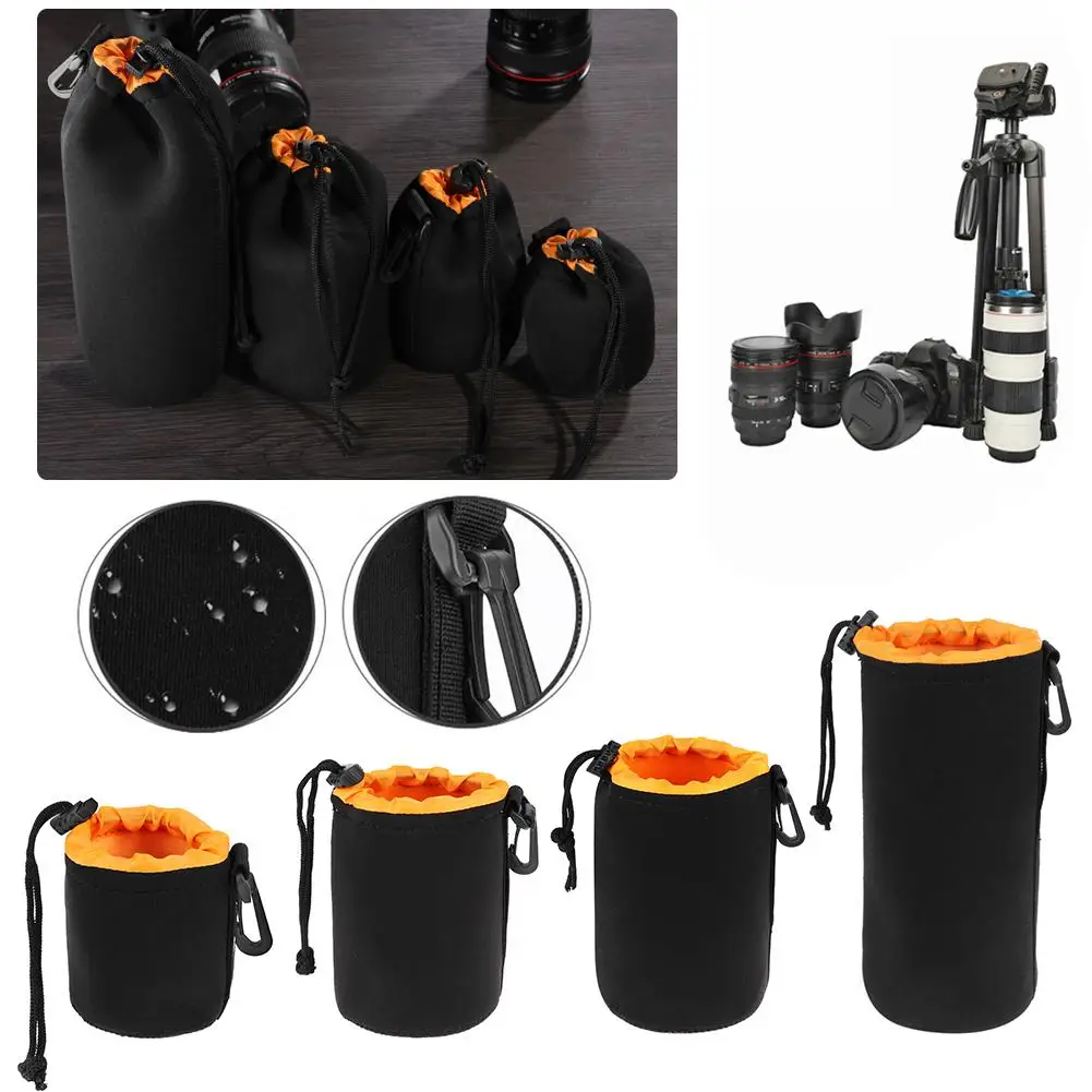 Waterproof Soft Neoprene Camera Lens Pouch Bag Drawstring Protector Case Padded Camera Lens Bag Case For Sony Canon