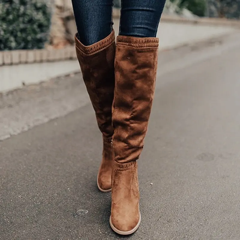 2019 Women Over The Knee High Boots Hoof Heels Winter Shoes Pointed Toe Sexy Elastic Fabric Women Boots Size 35-43