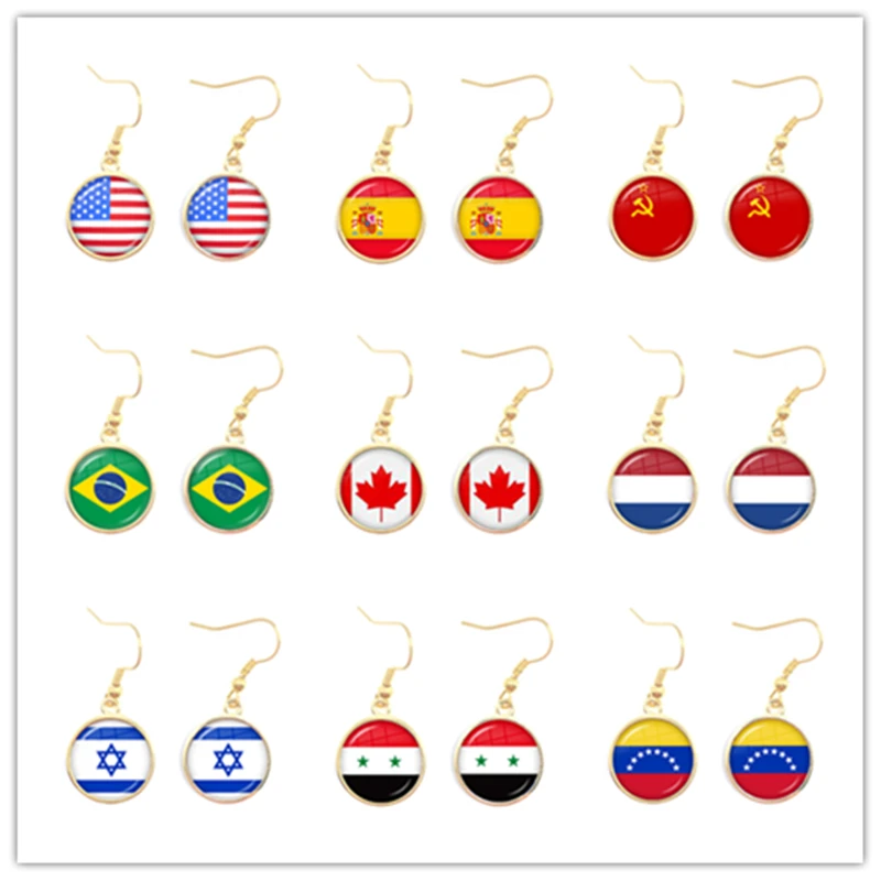 Pendientes De Gota De Cabujon De Cristal De La Bandera Nacional De Espana Brasil Canada Paises Bajos Israel Arabia Venezuela Estados Unidos Pendientes Con Forma De Gota Aliexpress