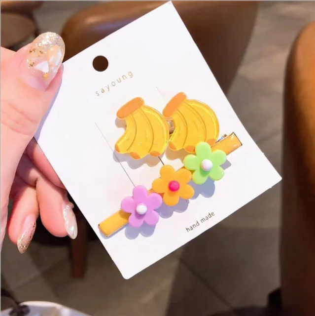 1 Set Of New Girl Cute Cartoon Fruit Animal ColorfulHairpin Iittle Girl Side Clip BB Hairpin Baby Fashion Hair Accessories 2PCS