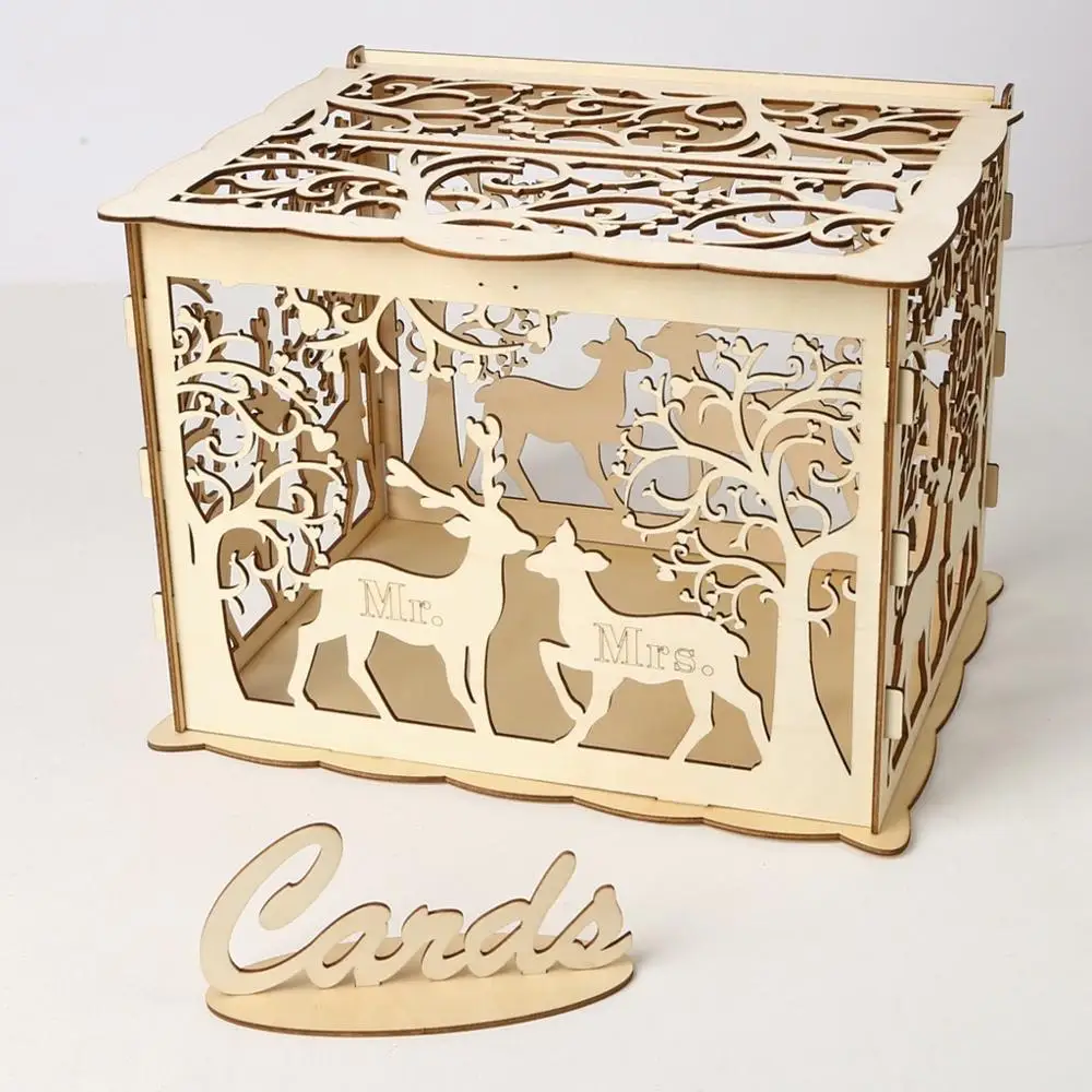 DIY деревянный Mr& Mrs свадебные принадлежности коробка для карт знак в коробке деревянный Любовь олень Свадебная вечеринка коробка для карт