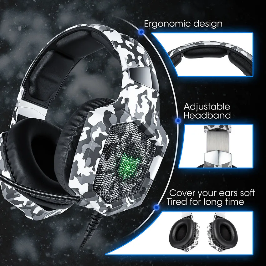 ONIKUMA K8 PS4 Headset casque Wired PC Gamer Stereo Gaming Headphones with Microphone LED Lights for XBox One/Laptop Tablet