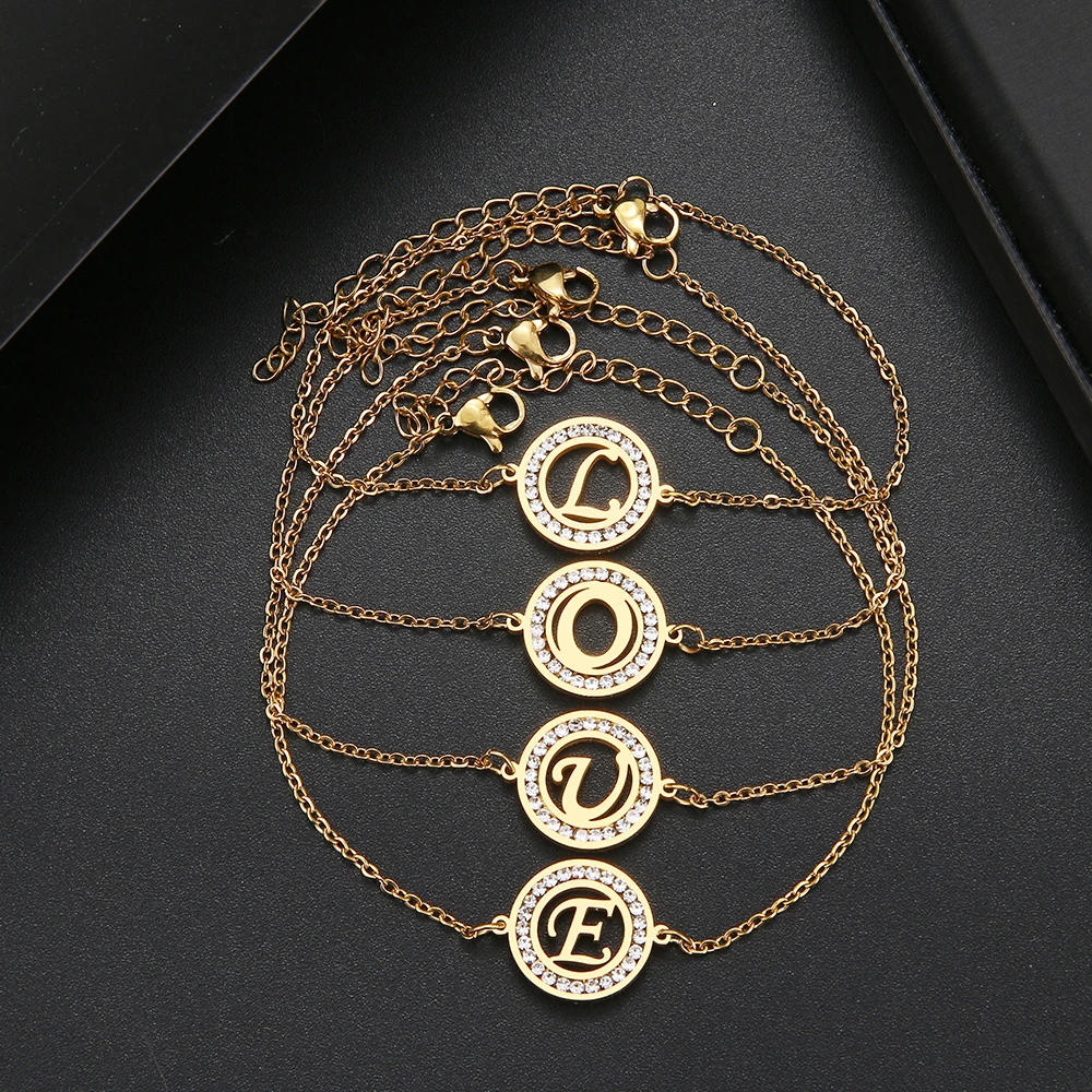 Stainless Steel Bracelets 316L With Letter A-Z Charms For Women CACANA