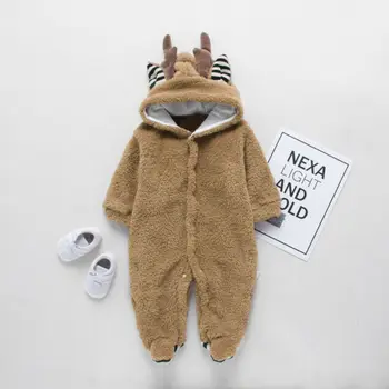 

Emmababy Newborn Baby Jumpsuit For Winter Unisex Kid Boy Antlers Hooded Romper Plush Warm Clothes