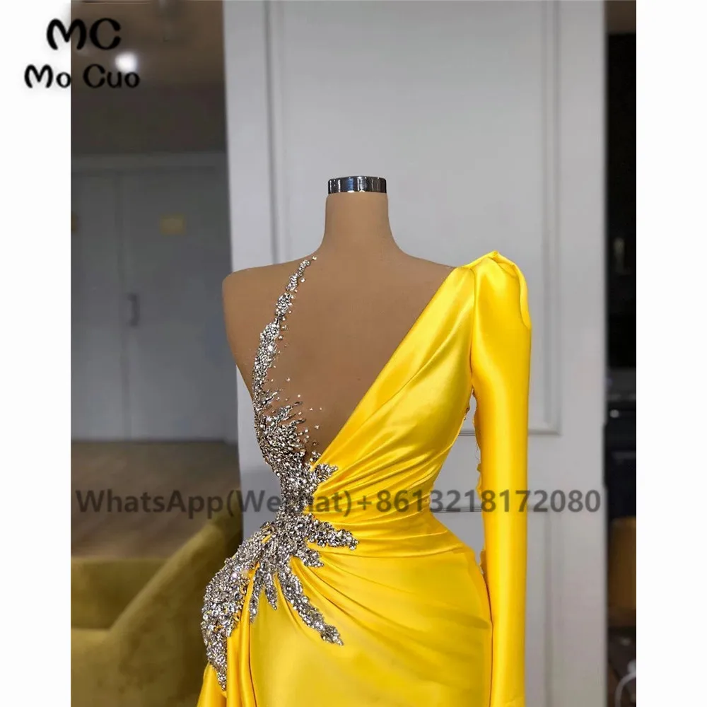 2020 Yellow Celebrity Dresses Mermaid One Shoulder Women Red Carpet Runaway Dresses Party Arabic Evening Gowns Robe De Soiree (2)