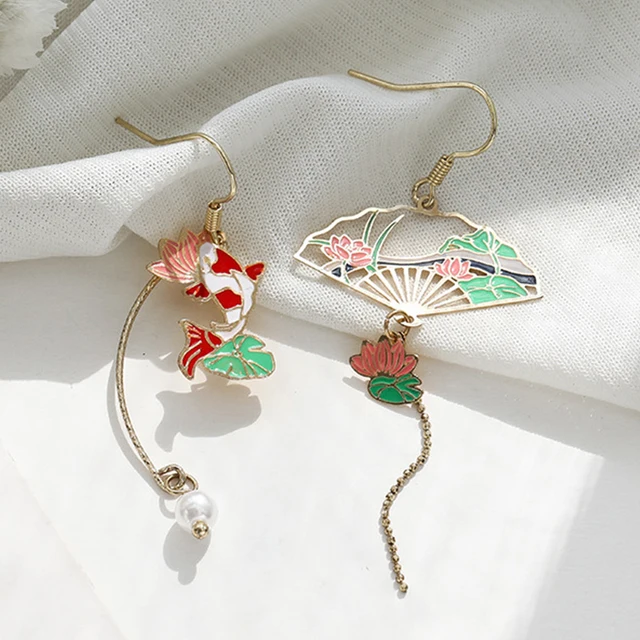Korean Style Flower Cute Animal Dangle Earrings For Women Moon Stars Kitten Rabbit Balloon Asymmetric Earring Party Jewelry Gift 6