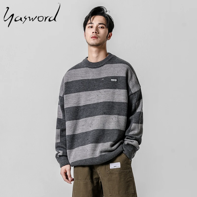 Yasword Wool Sweater Men Horizontal Stripes Autumn Fashion Round Neck Long Sleeve Knitted Pullover Man Sweatcoat Male Tops Yasword Wool Sweater Men Horizontal Stripes Autumn Fashion Round Neck Long Sleeve Knitted Pullover Man Sweatcoat Male Tops