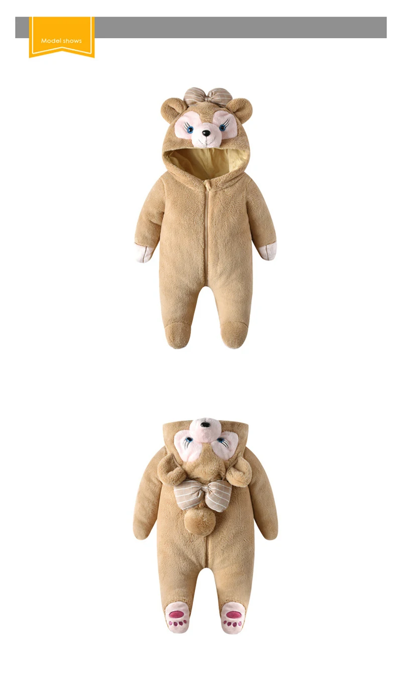 Macacão com Capuz para Meninos Bebê Recém-nascido Manga Longa Duffy Urso Cospaly Traje Bonito Animal Meninas Algodão Quente Footed Roupas Gerais 16 Mamãe e Bebê