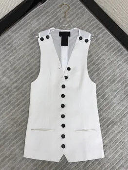 

Luxury Women Chic Lace-up Bow Back tank Coat 2020 Summer High Quality Simple Button Stitching Strappy Sleeveless tank Jacket New