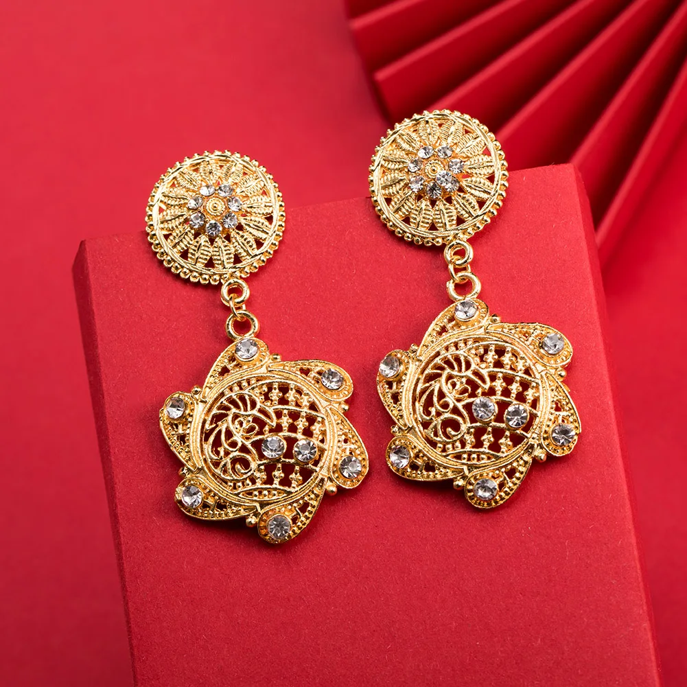 

Dubai Gold Color Earrings 24K For Women Wedding Jewelry Women's Earrings For Girls Bridal Wife Gifts African Dubai French