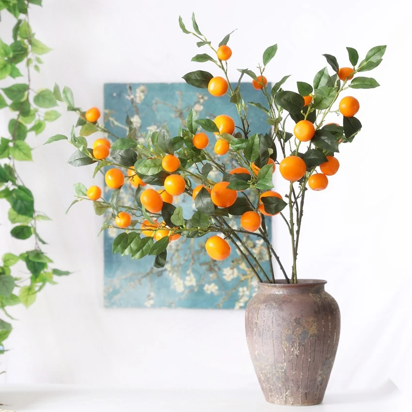 葉のある鮮やかなオレンジの枝人工的な果物の花手作りの写真クリスマスインディー部屋の装飾パーティーの好意 人工果物 Aliexpress