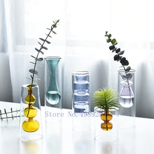 Креативные скандинавские стеклянные цветные прозрачные цветочные вазы современные декоративные для дома украшения гидропоники Цветочная композиция свадьба
