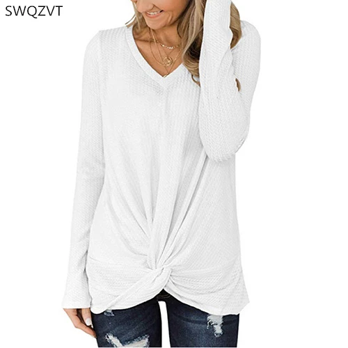 Новинка, женская футболка, Осень-зима, длинный рукав, крученая футболка, топ для девушек,, модная женская одежда, уличная одежда, camiseta mujer - Цвет: white
