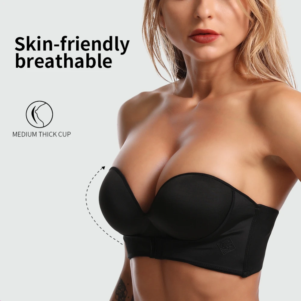 Invisible Bras For Women A B C D Cup Sexy Strapless Push Up Bra Front Closure Bralette Underwear Lingerie Seamless Brassiere black bra