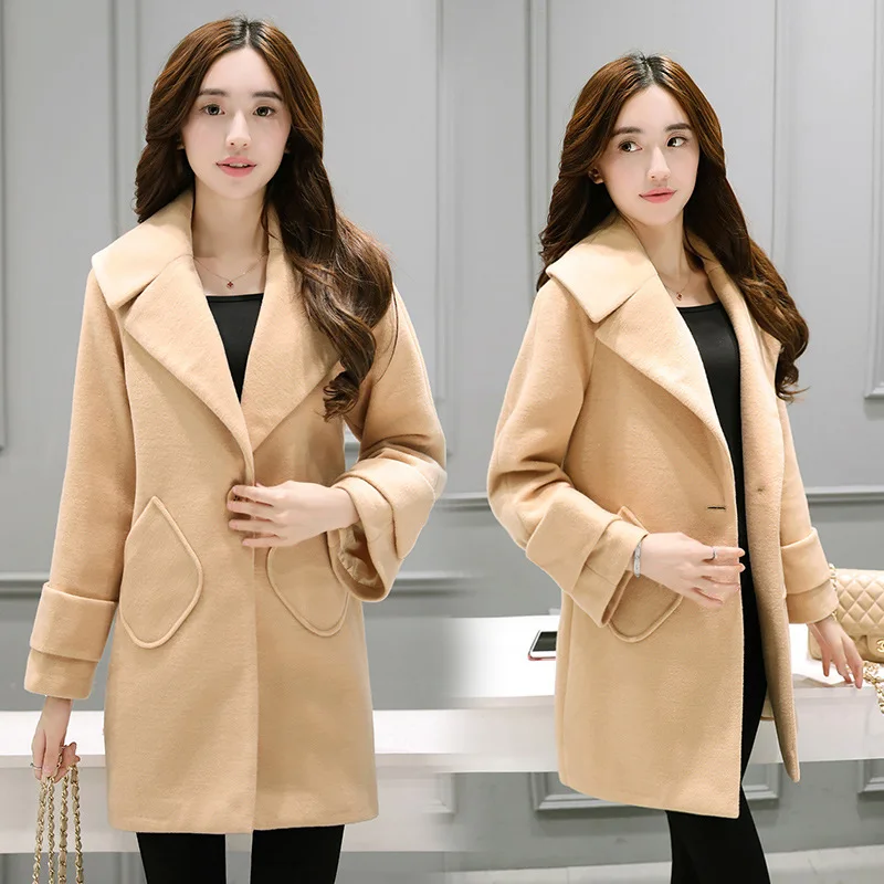 

2016 Autumn And Winter New Style Korean-style High-End Loose Cocoon Mid-length Thick Elegant Wool Woolen Cloth Coat