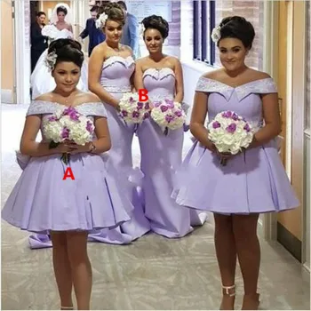 

Arabic Lavender Bridesmaid Dresses 2020 New Sequins big bow ruffles Off the Shoulder Plus Size Maid of Honor Gowns Custom Made