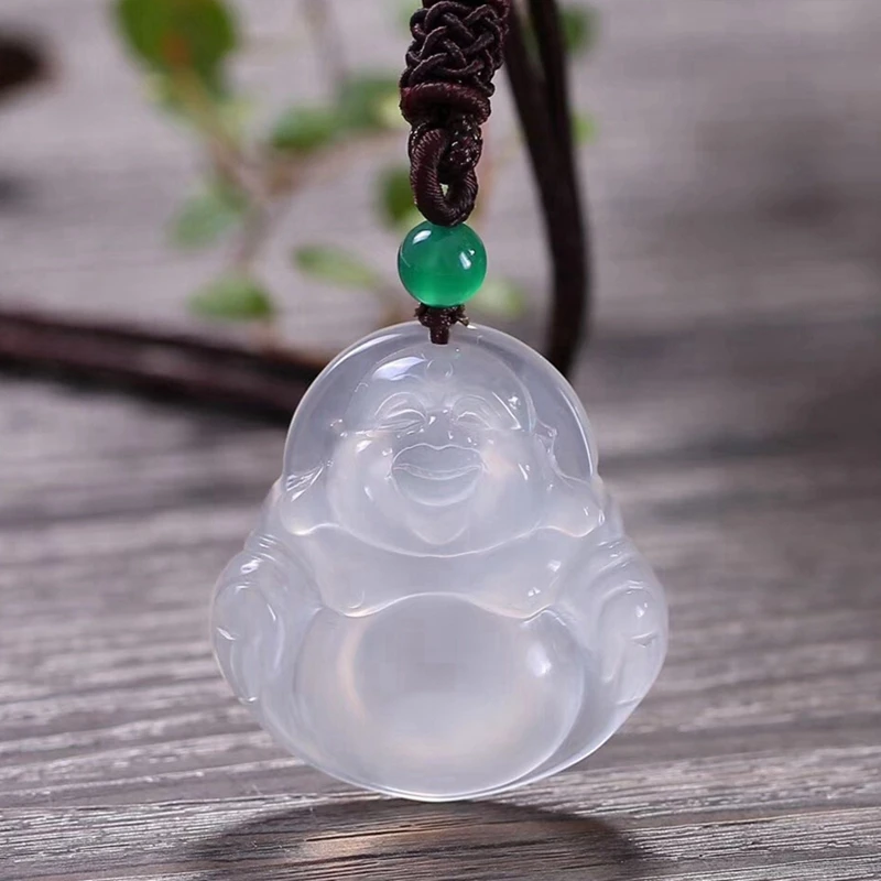 Exclusive design natural ice jade agate Maitreya Buddha Pendant men's and women's sweater chain pendant with certificate | Украшения