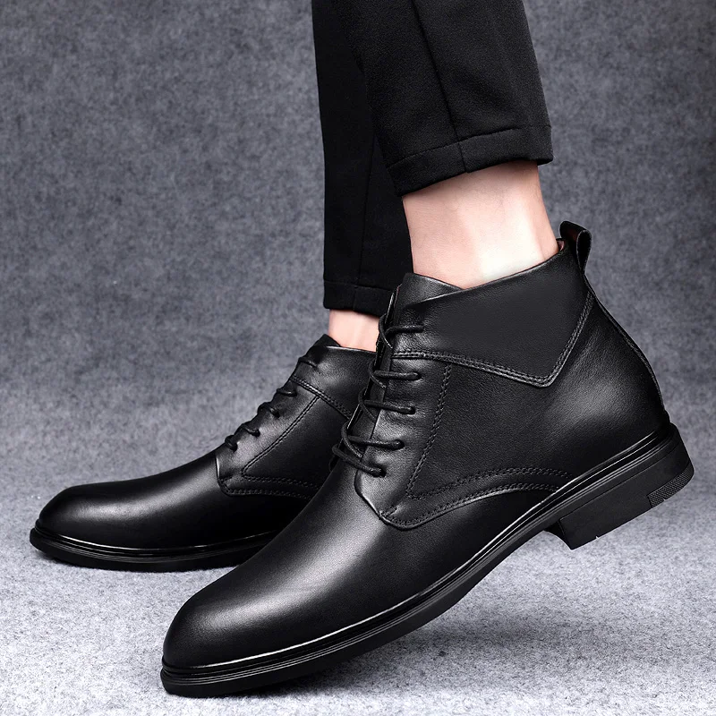 

Luxury Men Boots Genuine Leather Men Ankle Boots High Grade business dress lace up Shoes with fur warm Basic snow Boots Men o4
