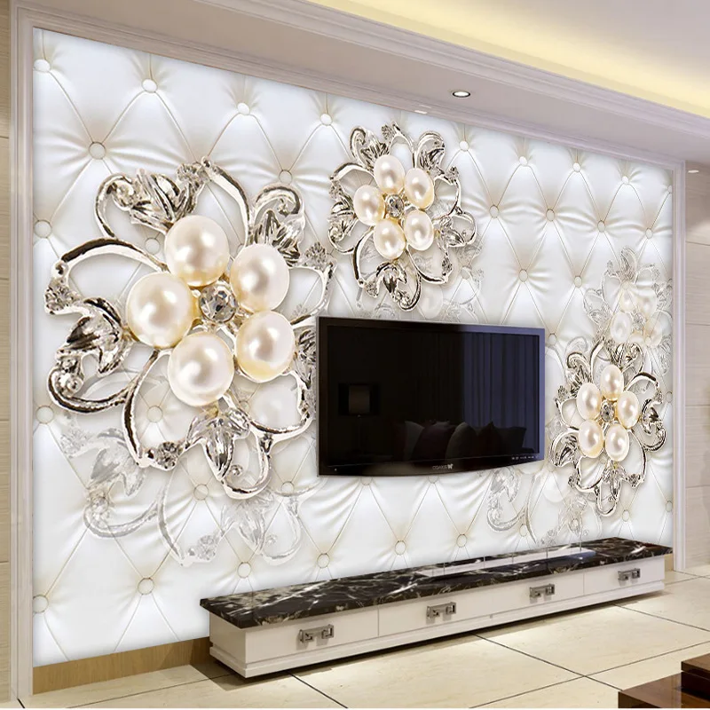 

5D European Soft Roll Pearl TV Backdrop Wallpaper White Living Room Bedroom Bedside 8D Sofa Film And Television Wall