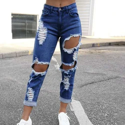 Women's Fashion Hole Pantalon Classic Sexy Capris 2023 Spring Summer New Streetwear Indie Style Mid Waist Female Skinny Jean