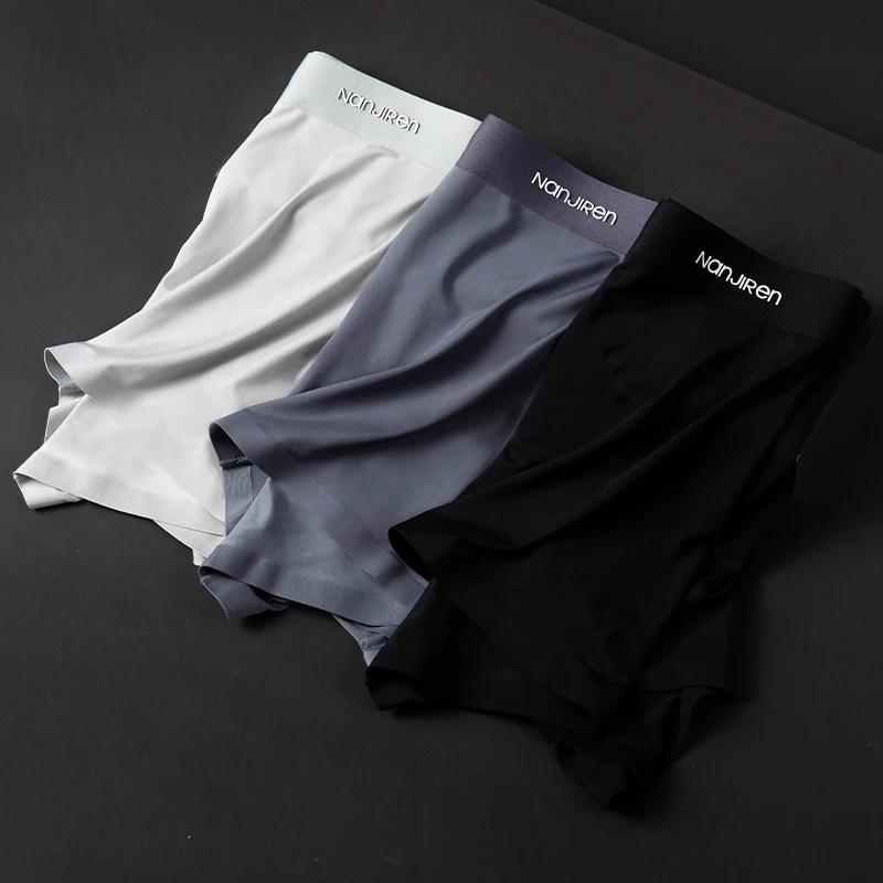 Nanjiren Men Underwear Flat Pants ice Silk Dry Comfortable Breathable Underwear Comfortable Fit Non Marking Men Boxer 3 pairs 2