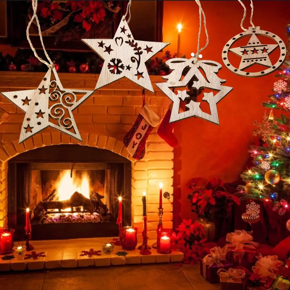 

3PCS/Pack Wooden Five-pointed Star Crafts Pendant Nordic Vintage DIY Star Christmas Tree Showcase Decor Pendant
