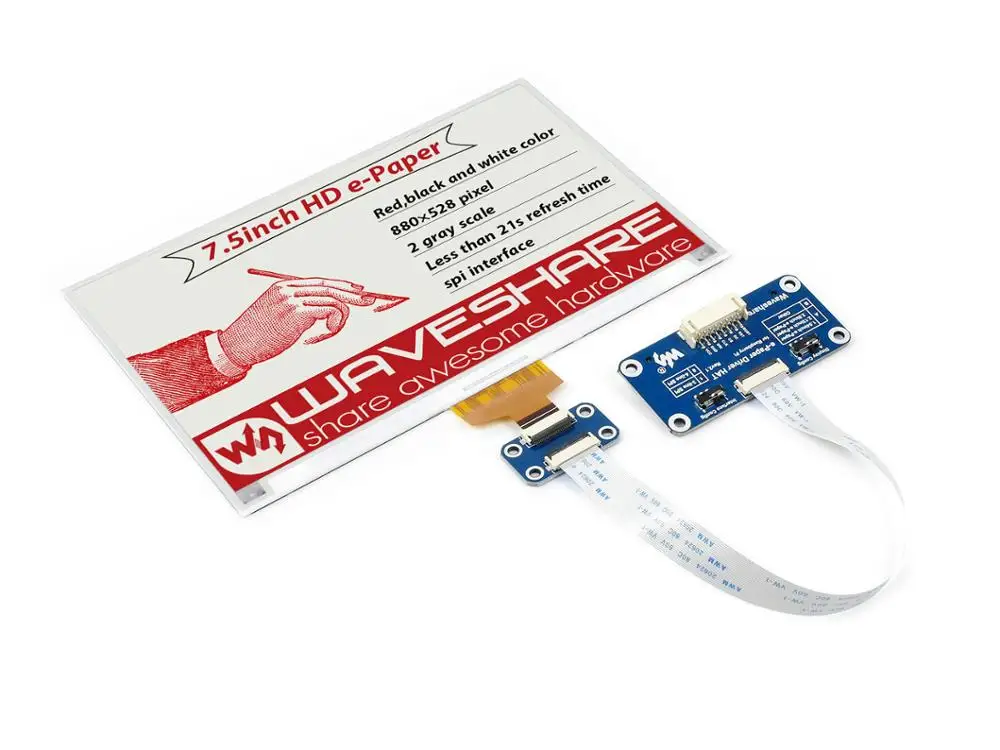 Дисплей E Ink Waveshare 880*528 7 5 дюйма для Raspberry Pi красный/черный/белый три
