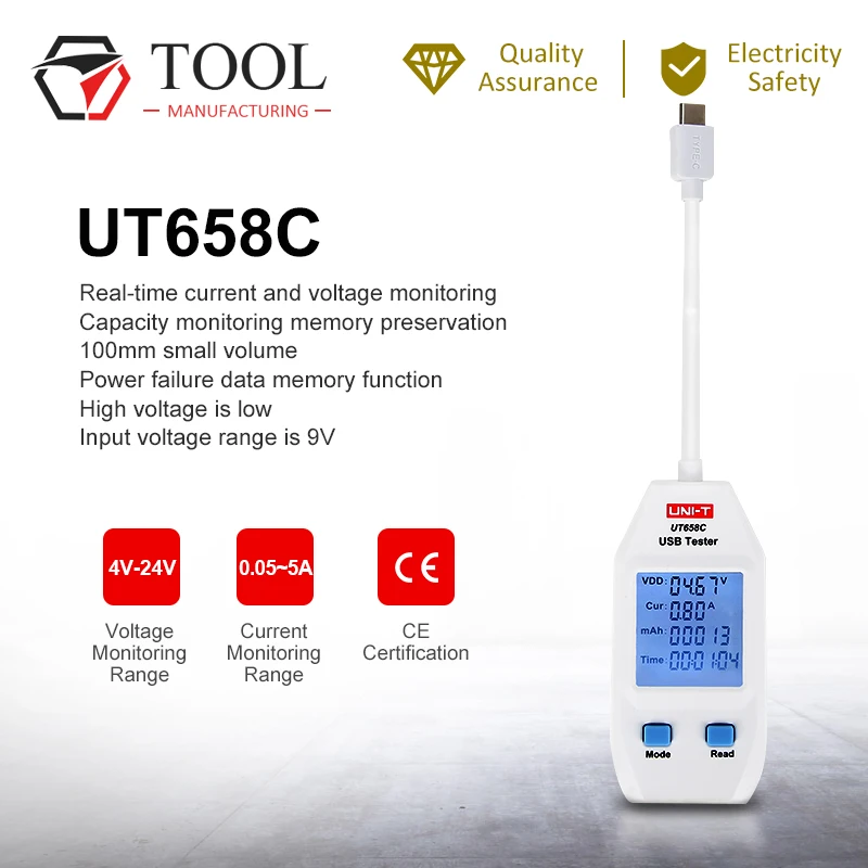 

UNI-T USB Tester Power Meter Voltage / Current / Output Power Tester Charger / Mobile Power Detector UT658 Series Tester