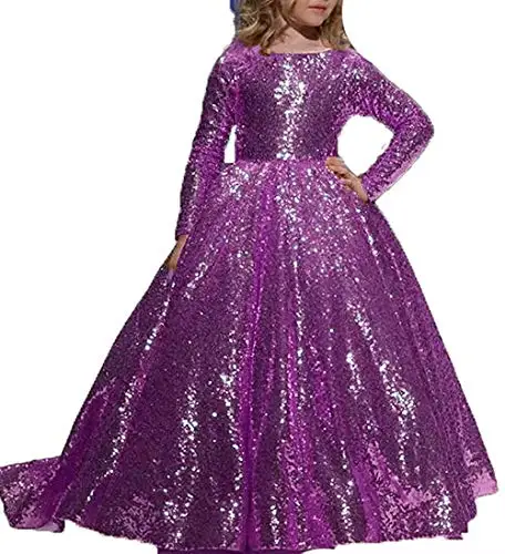 Abaowedding/платье с цветочным узором для девочек; Пышное Бальное платье с блестками; Детские платья с длинными рукавами на Рождество и день рождения - Цвет: as picture K