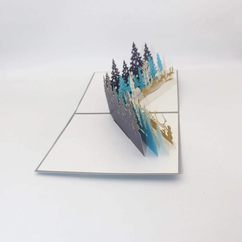  3D Handmade Forest House Santa Claus Elk Paper Invitation Greeting Cards PostCard Merry Christmas C - 4.00031E+12