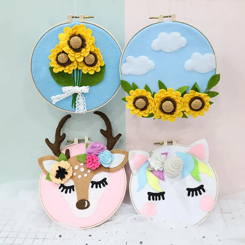 

Meian Baby Room Handmade Felt DIY Craft Animals with Hoop Kids Room Wall Decorations Photography Props Decorations Sets