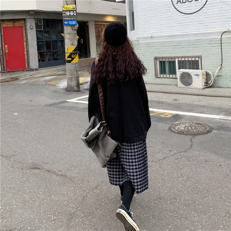 Зимний корейский ulzzang шикарный свободный Harajuku свитер с длинными рукавами ins простой сплошной цвет o-образным вырезом ins Повседневная Женская толстовка