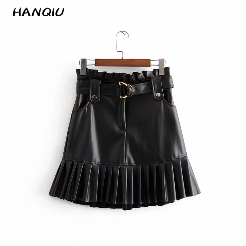 Online Falda de cuero Pu 2019 falda de cintura alta de verano sexy mini faldas punk streetwear ropa coreana moda negro falda vintage