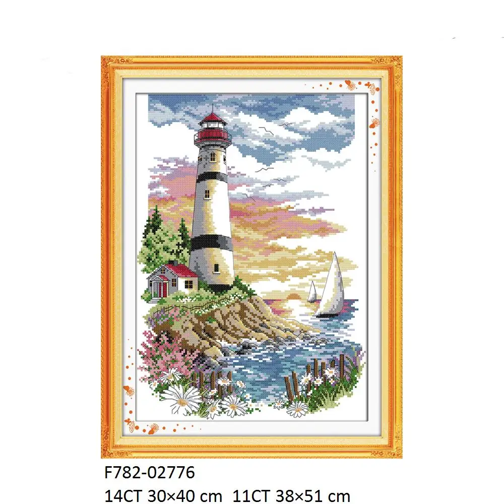 Lighthouse Cross Stitch Kit Embroidery Cross Stitch Set F548 F646(2) F780(2) F781(3) F782(4) F930 F965 F972 FA051 FA052