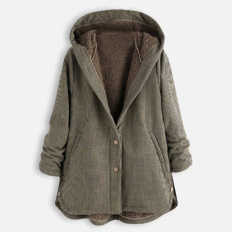 LOOZYKIT осень куртка с капюшоном парка женское повседневное пальто в стиле бохо решетчатая винтажная фланелевая подкладка зимняя верхняя одежда пальто размера плюс 5XL