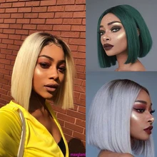 Белла синтетический парик фронта шнурка прямые волосы боб парики блонд синий и зеленый цвет фронта шнурка al Косплей 1" короткие парики для женщин