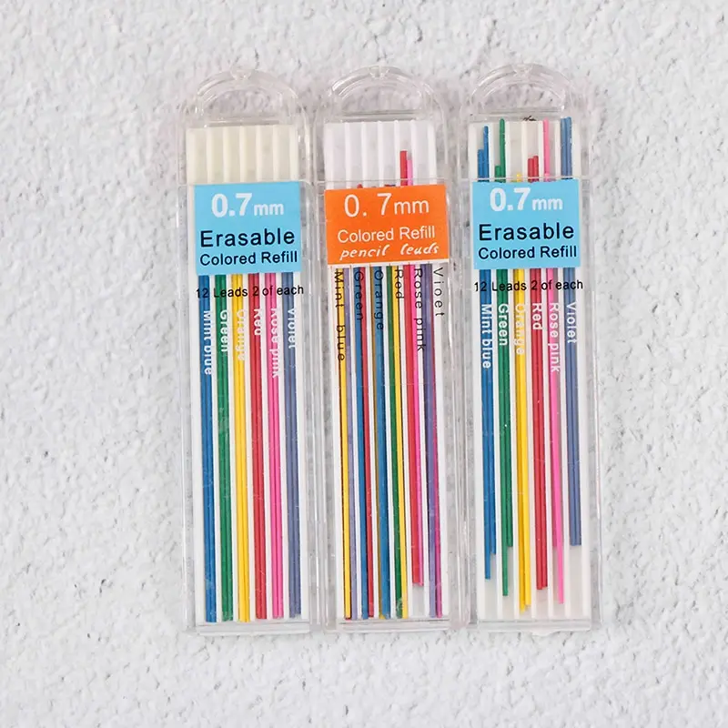 3 Boxes 0.7mm Colored Mechanical Pencil Refill Lead Erasable Student Stationary Supplies