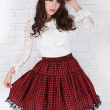 Милые Юбки принцессы в стиле Лолиты; оригинальная короткая юбка в красную и черную клетку; кружевная плиссированная юбка Harajuku; GZWY153