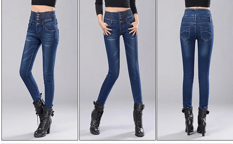Женские зимние плотные вельветовые флисовые теплые женские обтягивающие джинсы с высокой талией штаны-карандаш стрейч из денима плюс размер 40