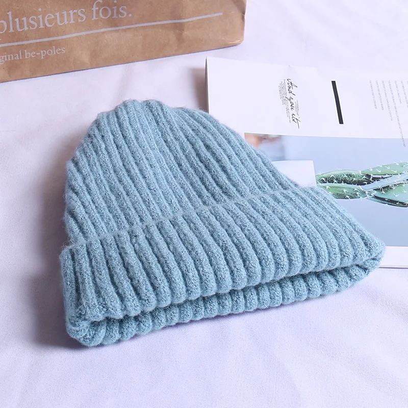 Fashion winter hat mohair male lady curling knit hat outdoor travel Unisex windproof warm wool knit hat - Цвет: light blue